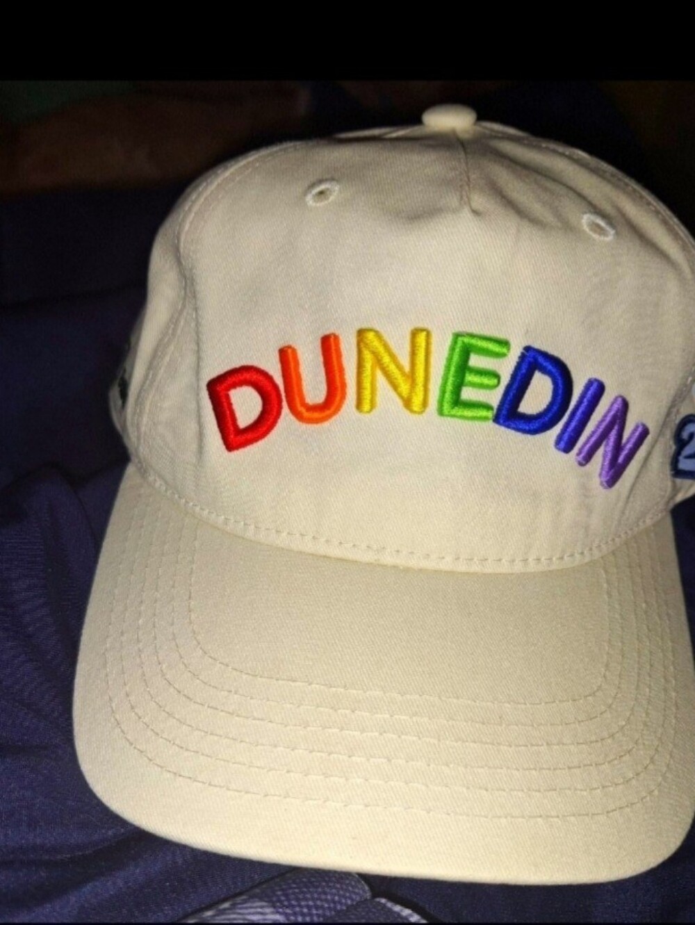 DUNEDIN  Beige Baseball Cap with Rainbow Embroidered DUNEDIN Logo